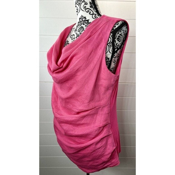 Neiman Marcus Womens Pink Linen Blend Cow Neck Ruching Beach Coastal L - Picture 8 of 10